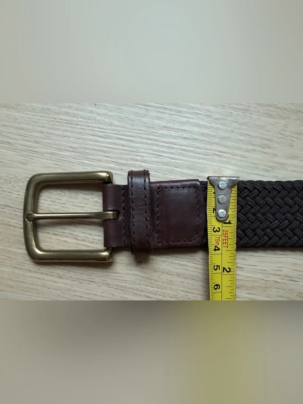 L.L.Bean Belt Men's Size 46 Brown Braided Woven Leather Brass Buckle